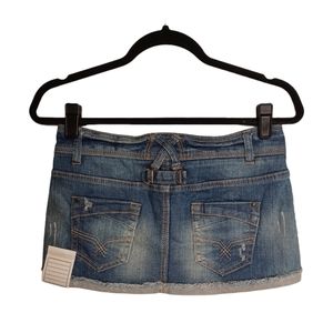 Distressed Medium Blue Folded Raw Hem Denim Mini Short Jean Skirt X-Small NWT